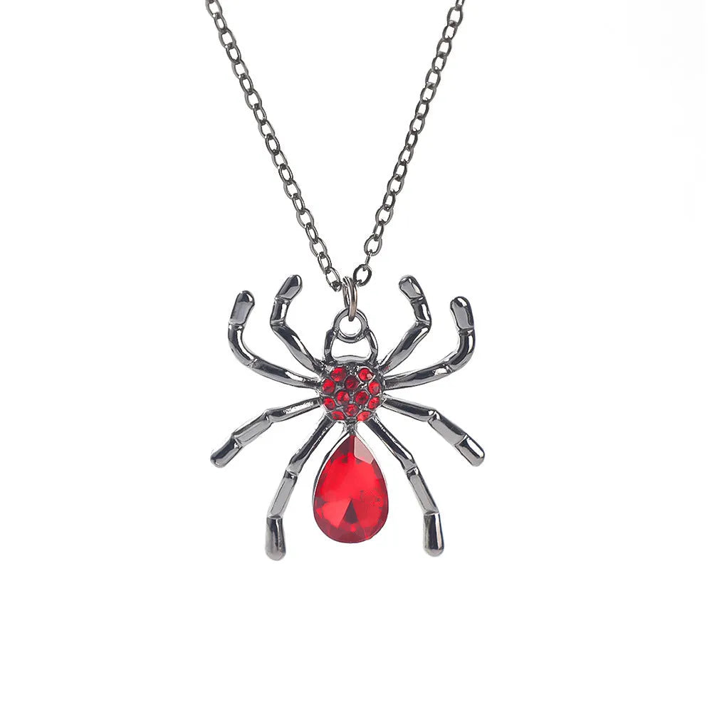 Dark style Halloween necklace with spider and bat pendants in zinc alloy with electroplated finish