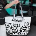 Blue waterproof PP woven handbag with colour printing for clothing and cosmetics storage