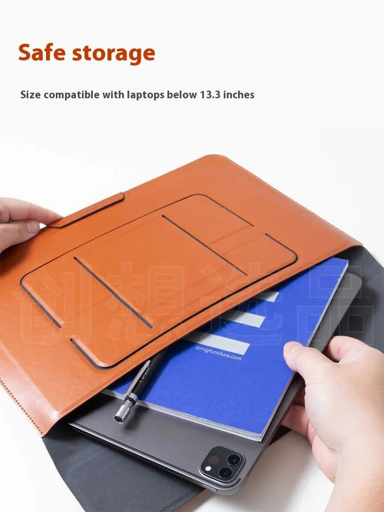 Brown and black 13.3-inch laptop bracket bag with integrated dual-angle design and separate bag holder