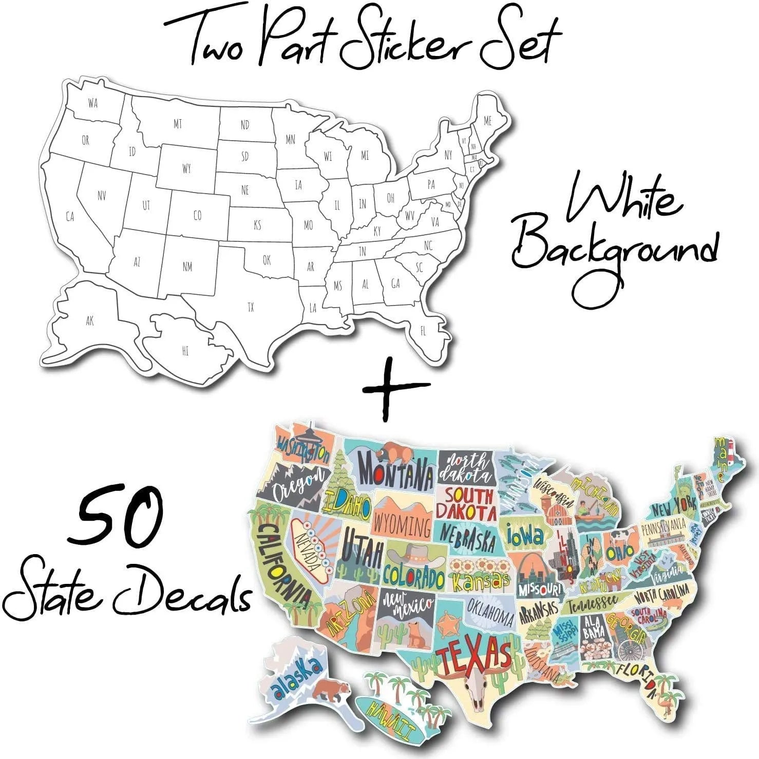 Travel sticker set with adhesive letter stickers and white background map for car body decoration