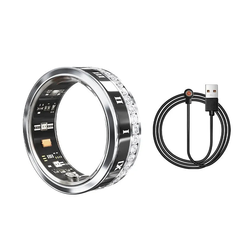 Diamond smart ring with health monitoring on finger in gold and silver colour options