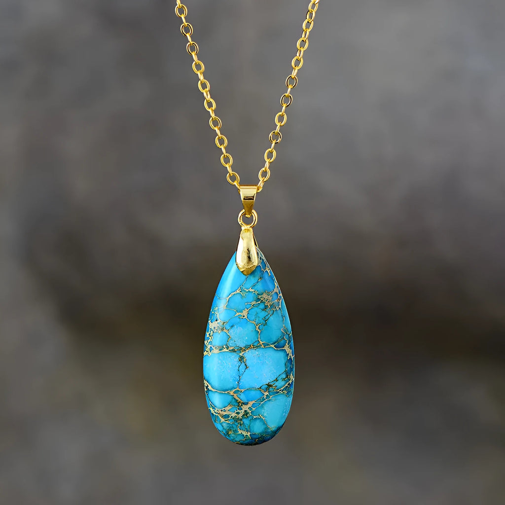 Jade pendant necklace with 18K gold plated chain showing water drop, heart, bow, and constellation designs