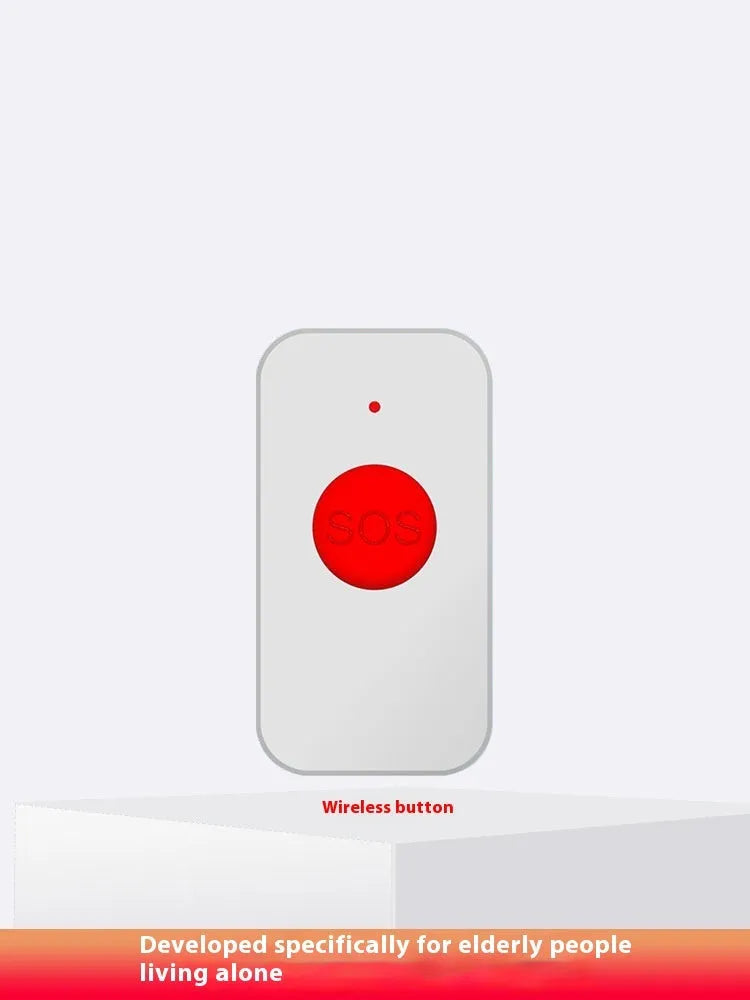 White one-click voice emergency alert device with buzzer and three wireless call buttons.