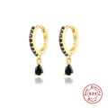 S925 sterling silver geometric water drop earrings with diamond accents in gold or silver tone.