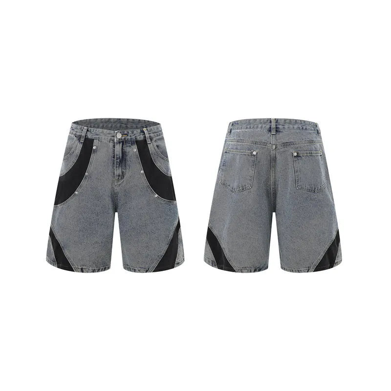 Personalised retro washed denim suit set with short-sleeved jacket and matching trousers.