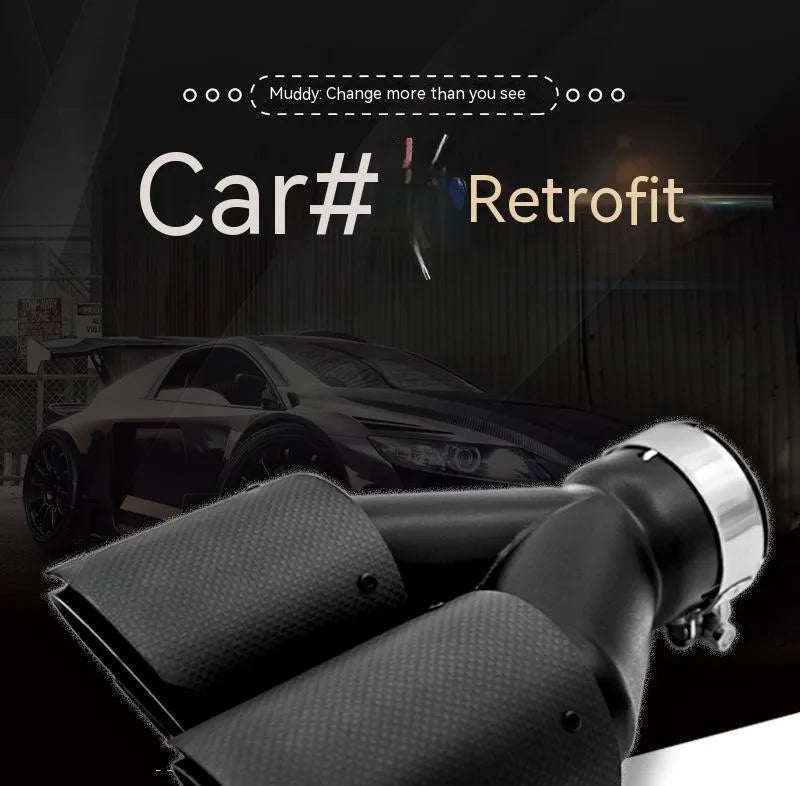 Black carbon fibre car exhaust pipe with dual outlet nozzle tail design