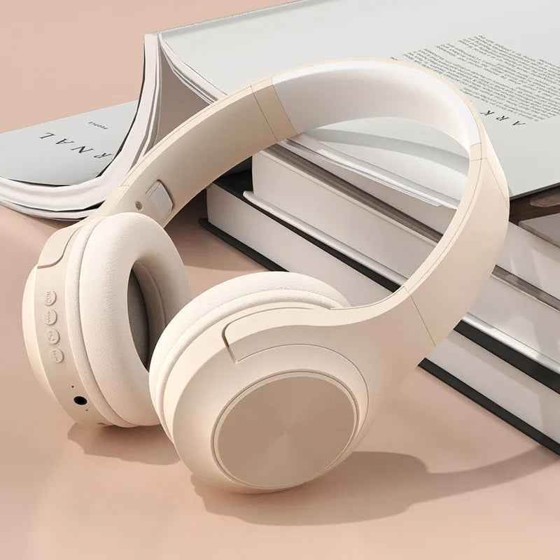Personalized wireless Bluetooth headset with head-mounted design in ivory white, chalk black, and youth green colour options