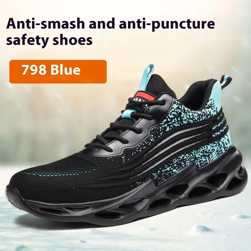 Brown leather safety shoes with rubber sole showing anti-smash workplace protection features