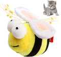 Yellow bee-shaped electronic cat toy with flannelette fabric on wooden surface
