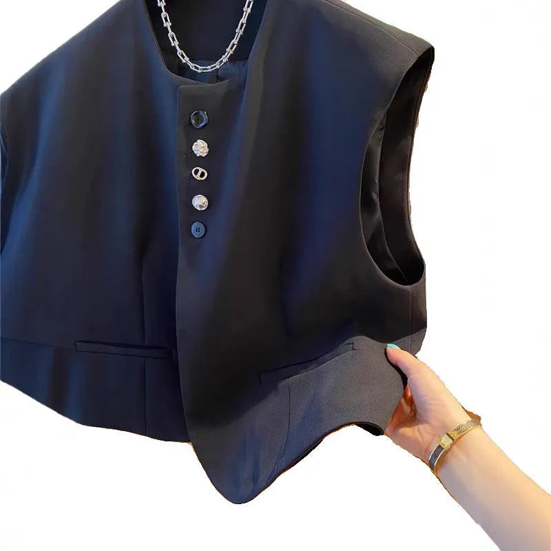 Loose-fitting bandage dress waistcoat in polyester fabric with 40cm length and pocket design