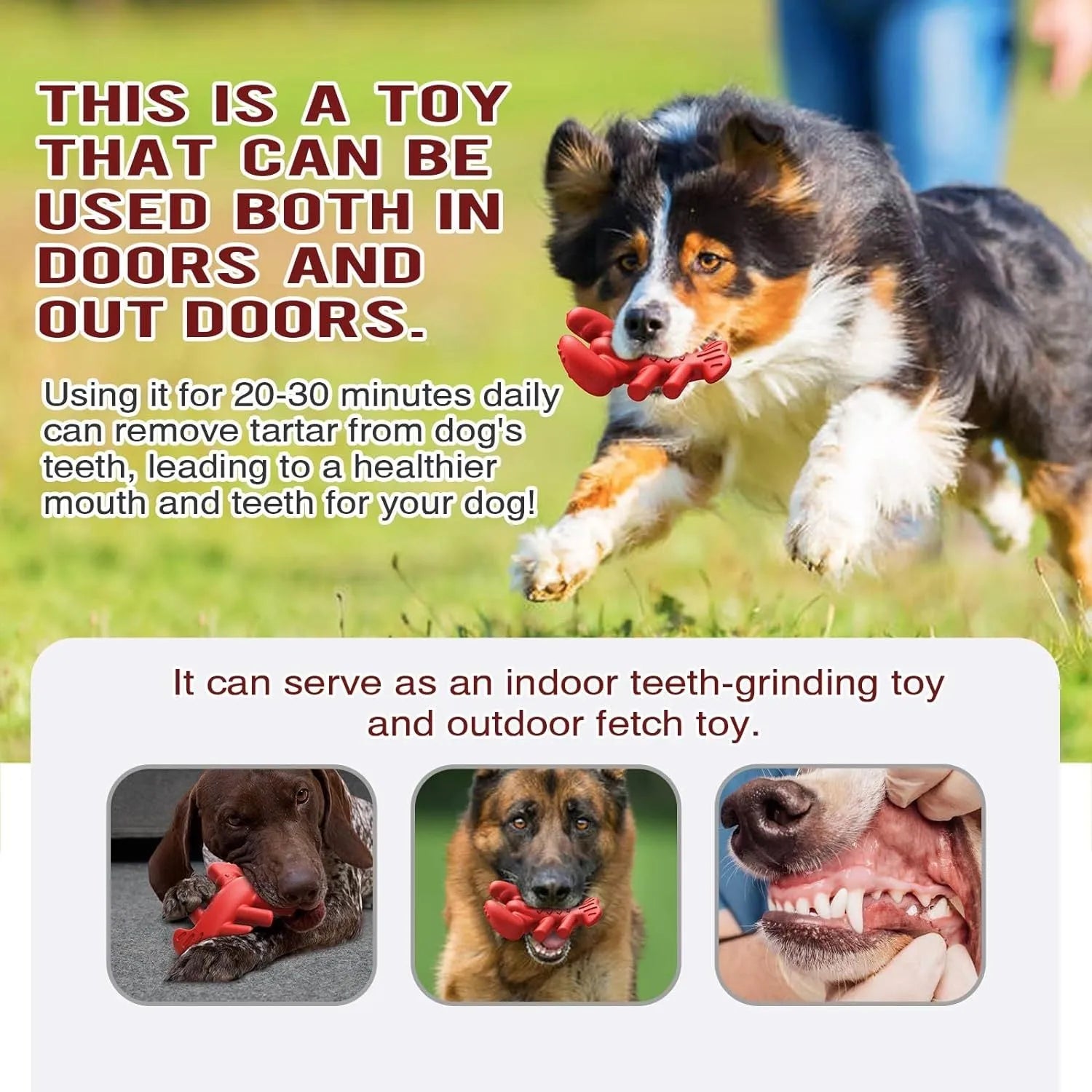Red hard nylon chew toy for large dogs on a white background