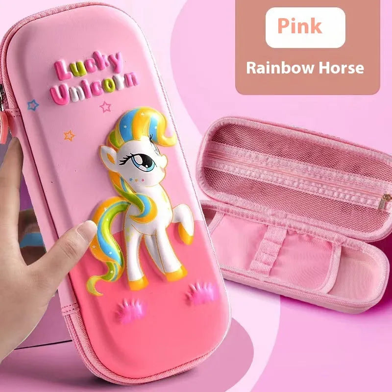 3D leather pencil case with decorative design options including astronauts, dinosaurs and mermaids