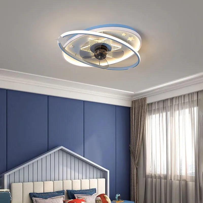 Modern children's bedroom ceiling fan with integrated LED light and remote control