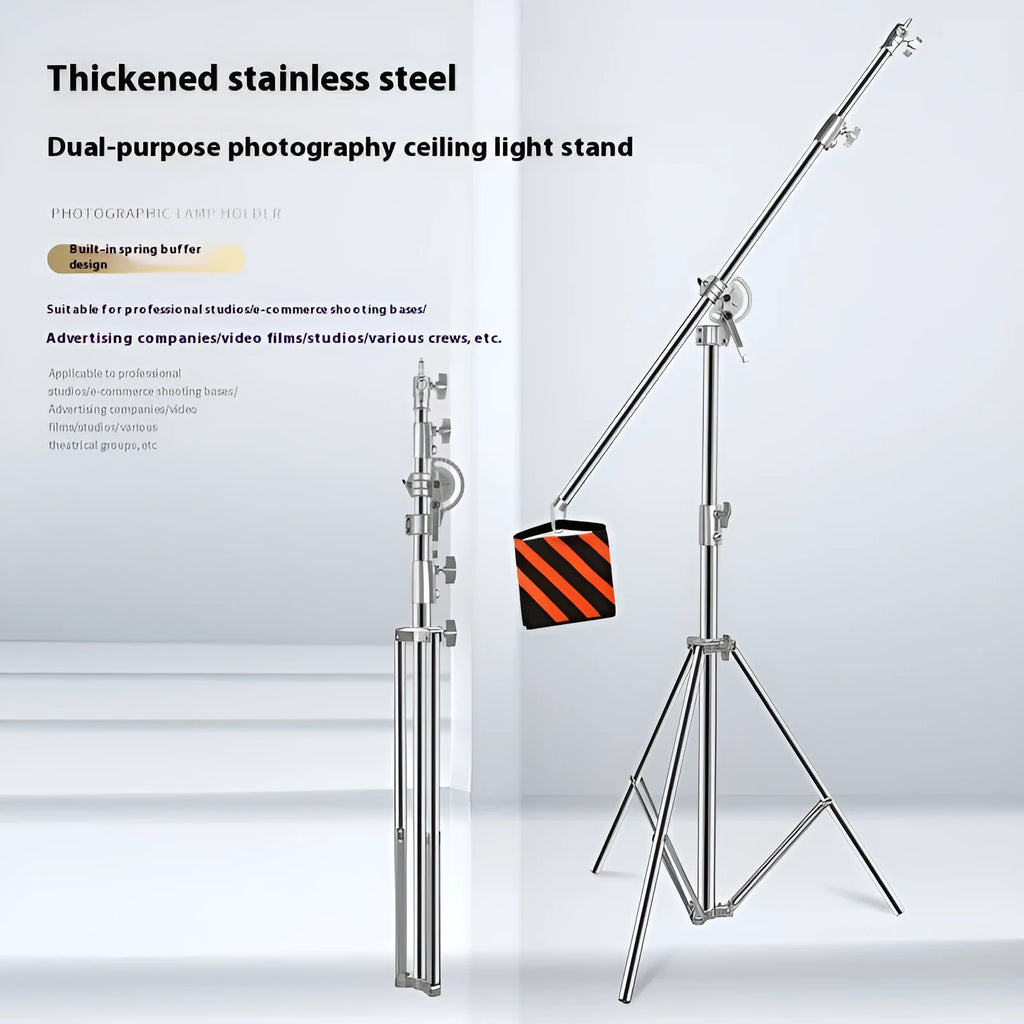 Silver stainless steel adjustable ceiling lamp rack for studio lighting with cross arm design