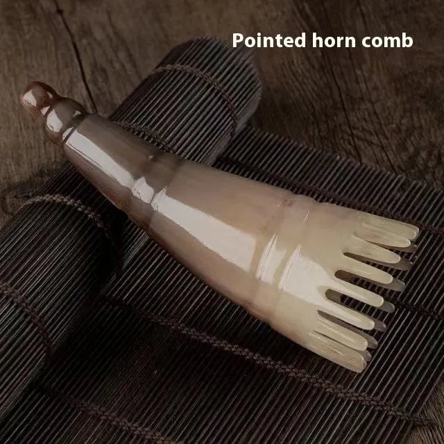 White buffalo horn massage comb with wide teeth and pointed tip design for female head meridian therapy