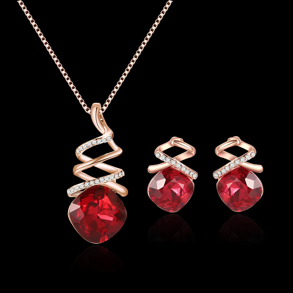 Women's jewellery set with water wave chain necklace and matching earrings in diamond-processed alloy