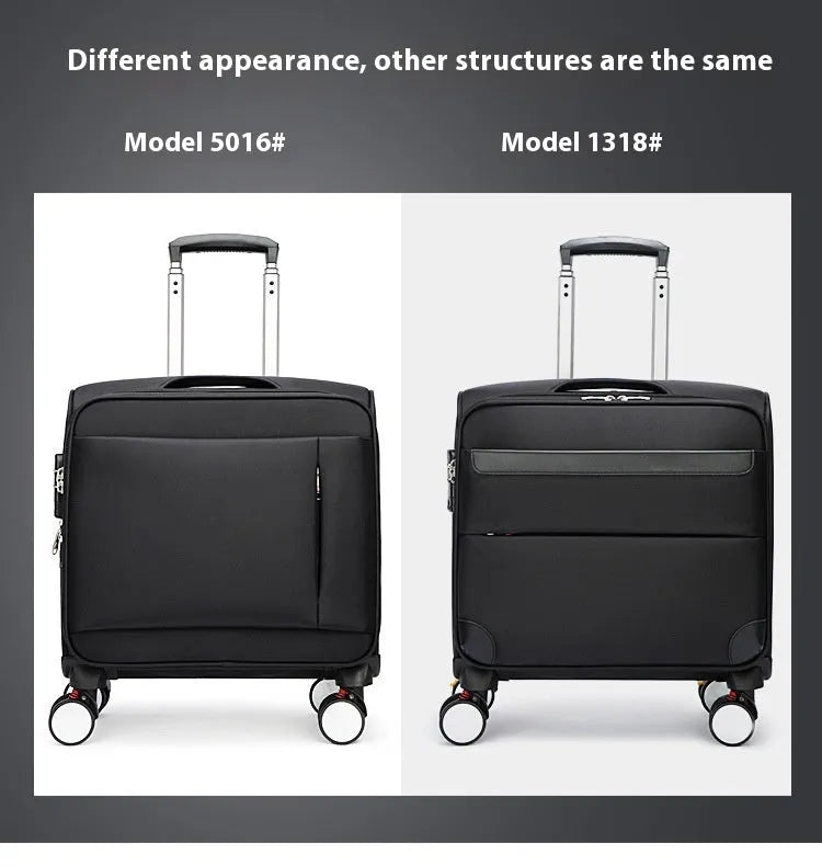 18 inch black Oxford cloth business suitcase with telescopic handle and universal wheels