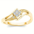 Yellow gold copper diamond ring with micro inlaid zircon stones and geometric line design