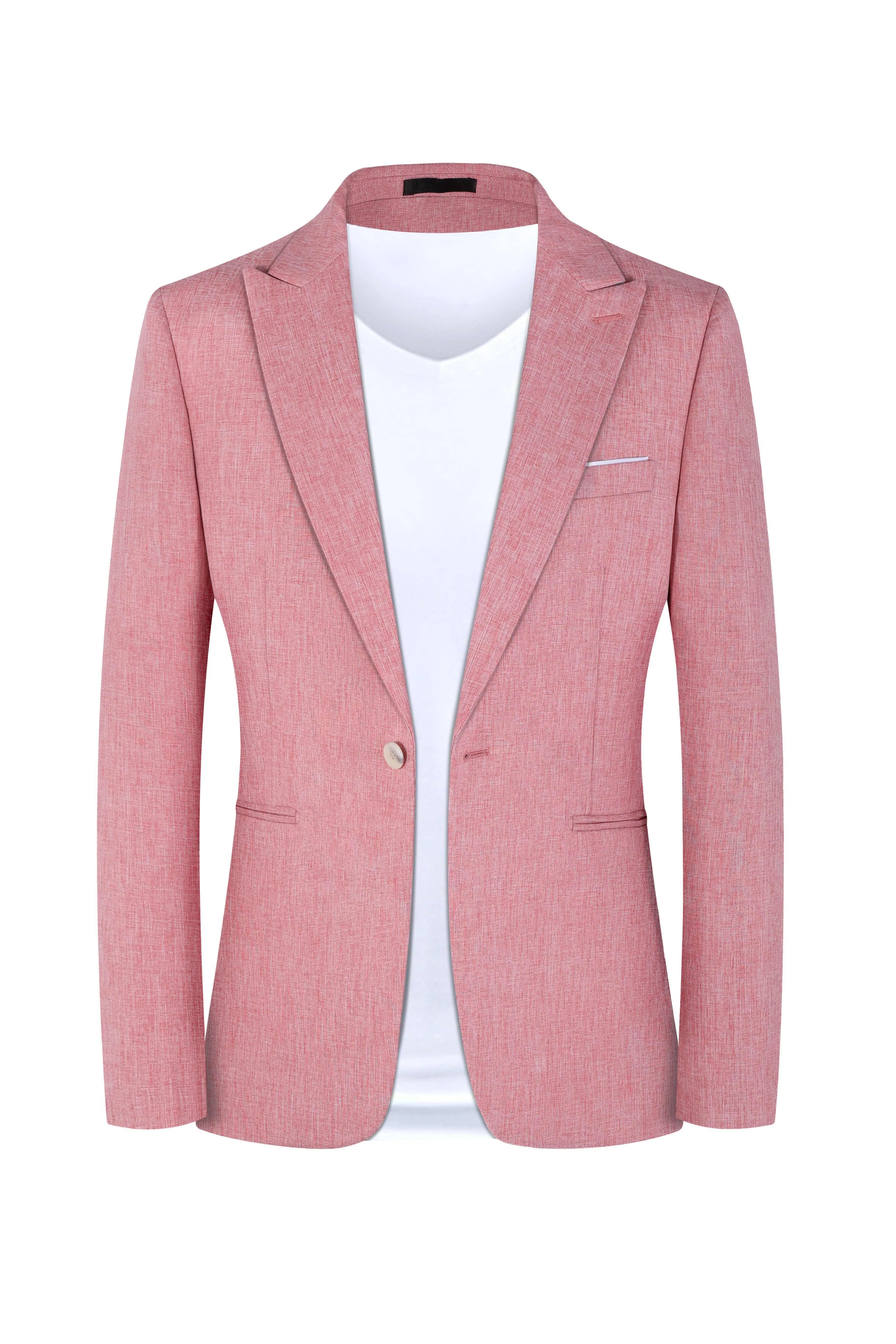 Men's western style casual suit jacket in pink and light blue colours with four-season design