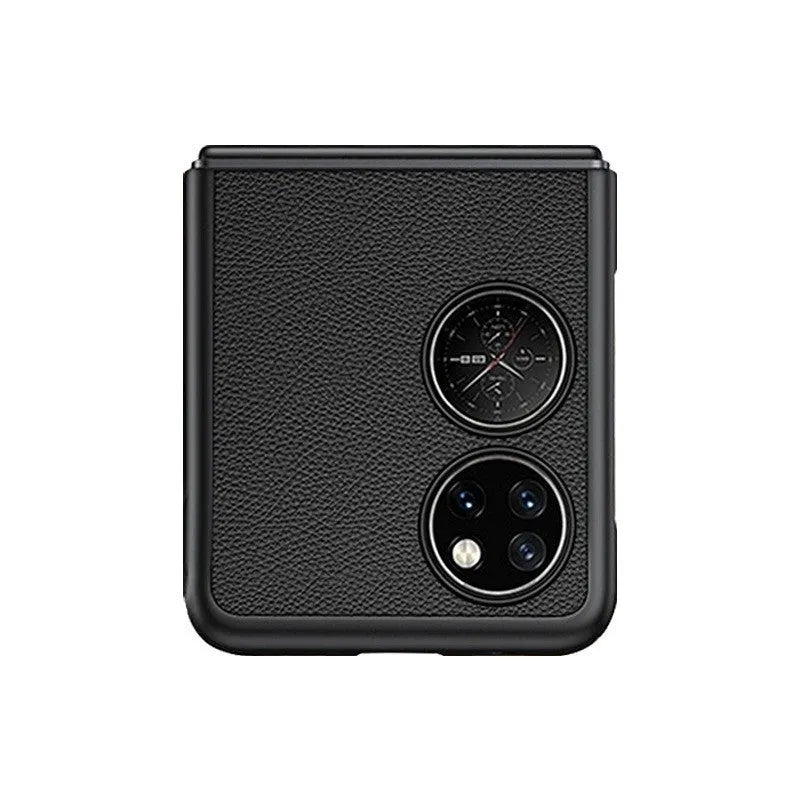 Obsidian black top layer cow leather back cover case for Huawei P50 Pocket