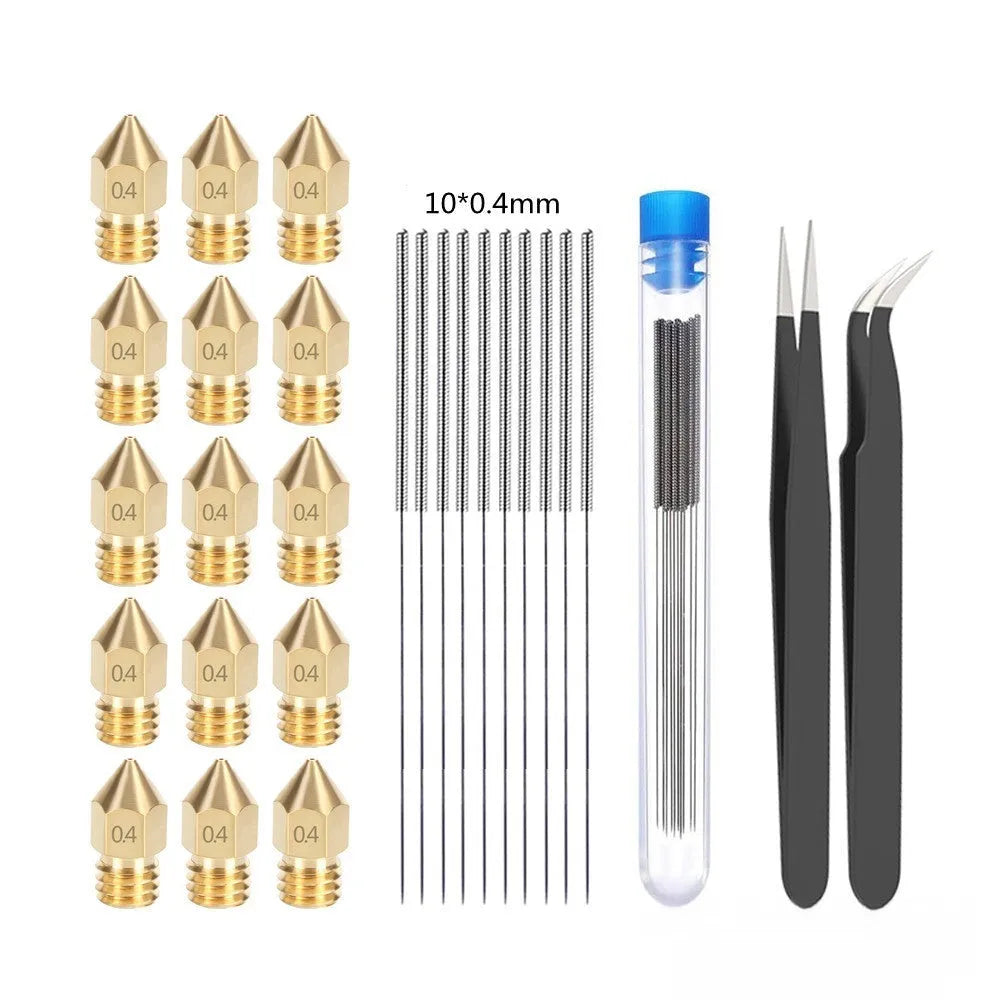 Brass MK8 3D printer nozzle and stainless steel cleaning pin kit for Creality printers