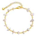 Irregular geometric gravel bracelet with crystal accents in 18K gold plated copper, showing blue colour option