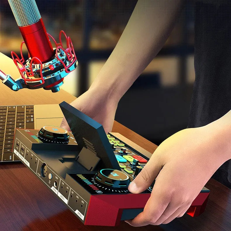 G10 sound card black with buttons and ports for computer karaoke and recording