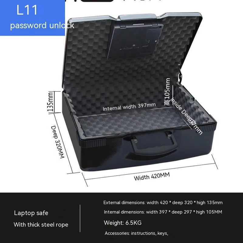 Portable mechanical password safe box in steel construction with combination dial