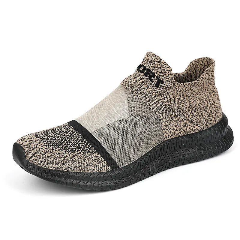 Breathable Flyknit slip-on socks shoes in khaki with MD sole and decorative tassel.