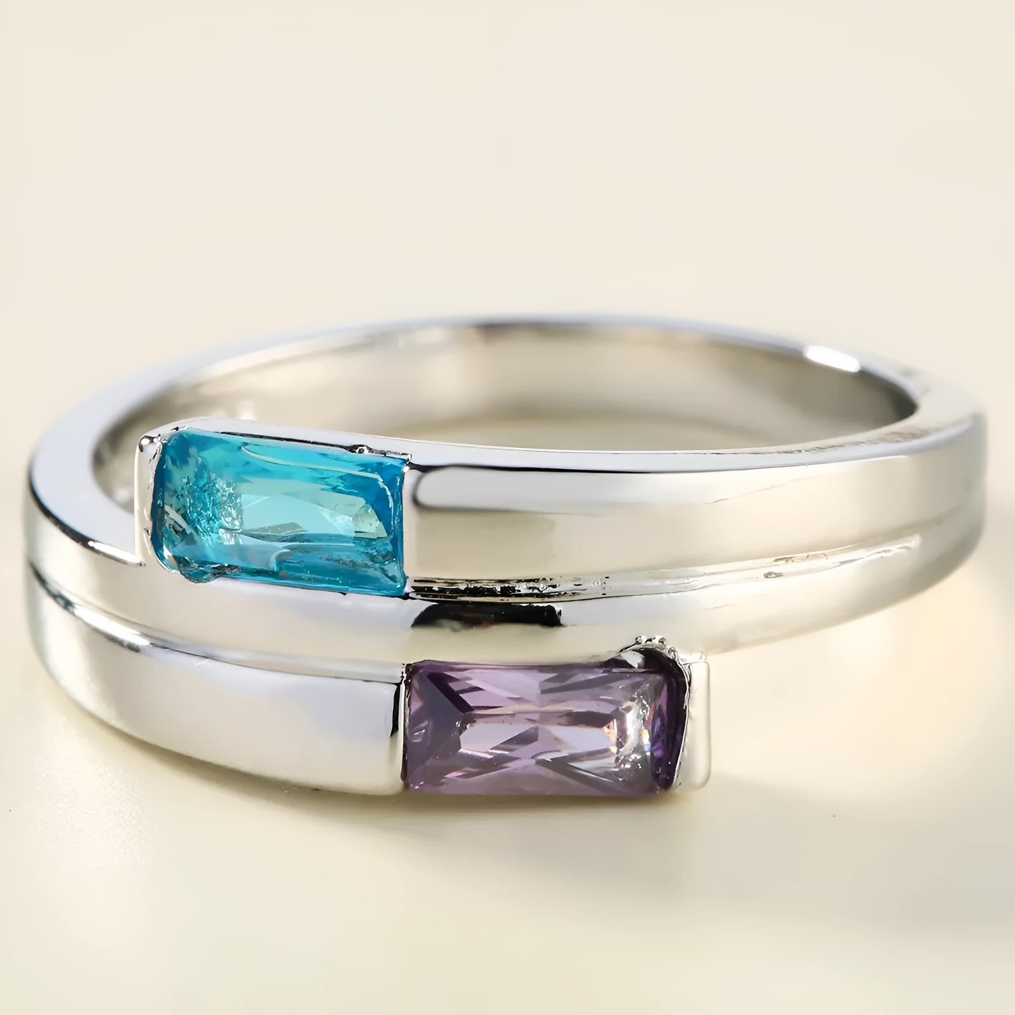 Silver colour copper ring with zircon detailing showing European and American style design