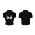 Black printed men's slim fit summer t-shirt with short sleeves and round neck collar