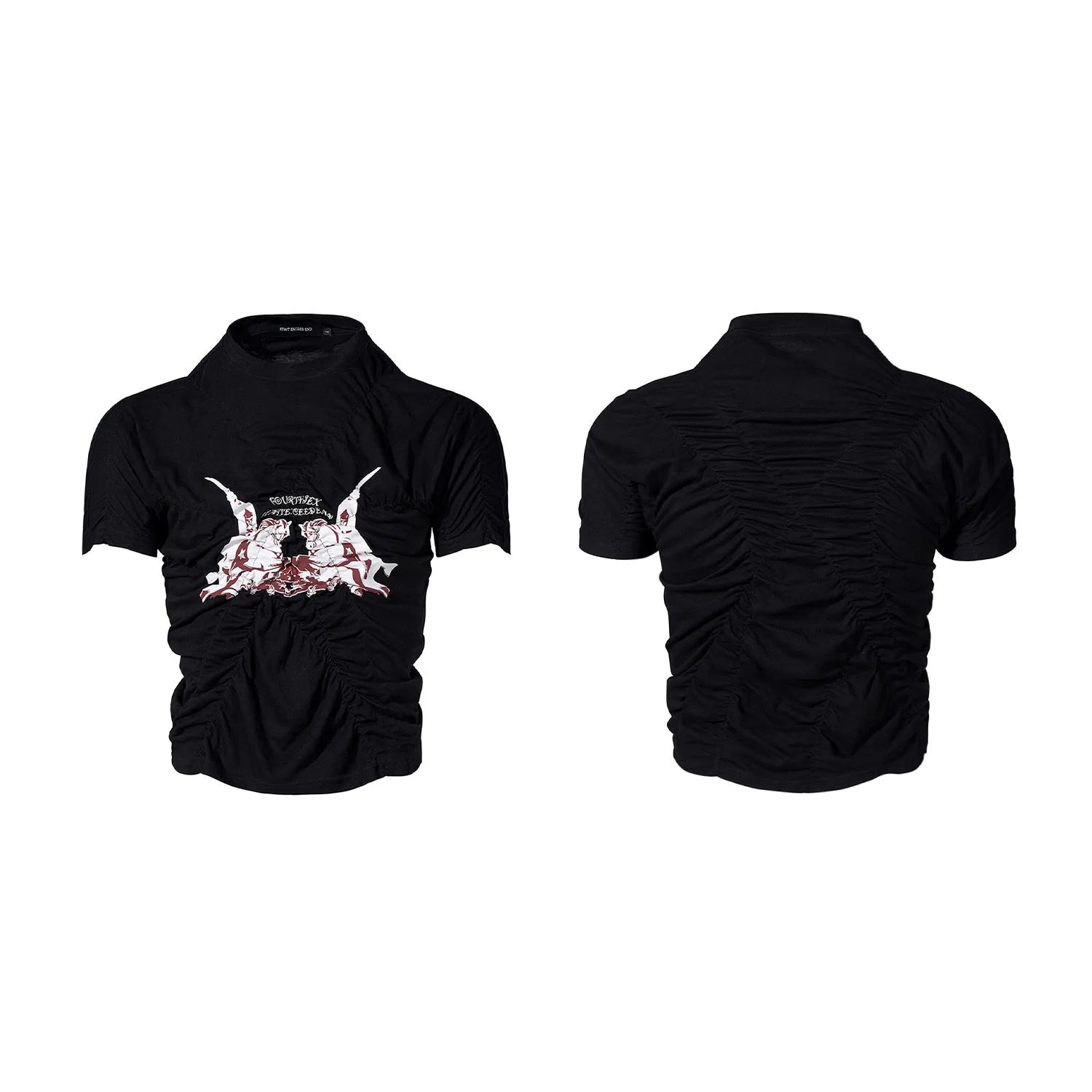 Black printed men's slim fit summer t-shirt with short sleeves and round neck collar
