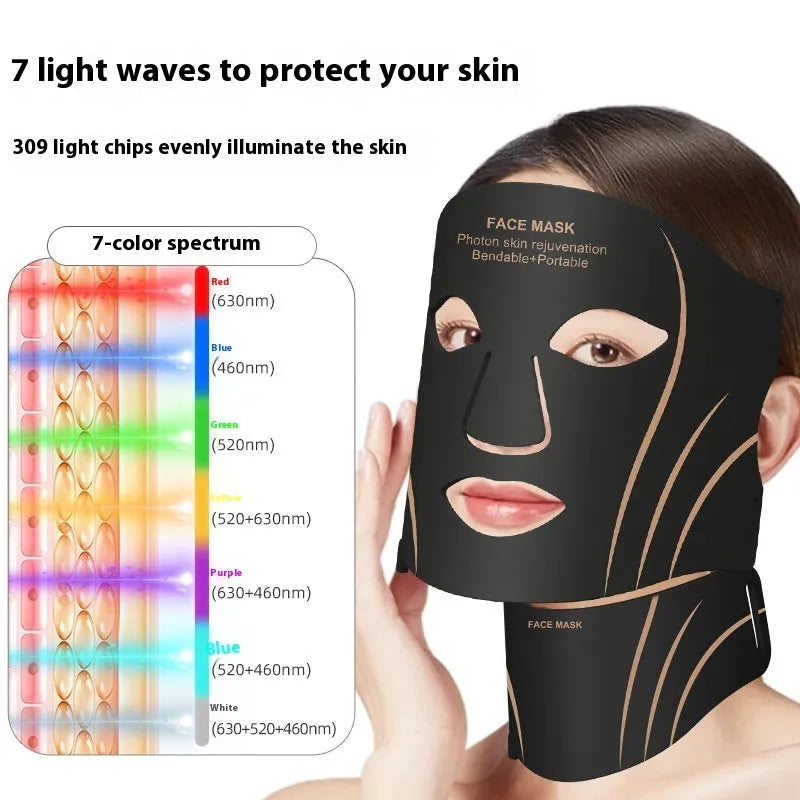 Black gold silicone LED facial beauty mask with headband and touch screen controls