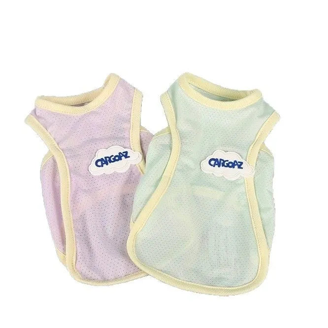 Grass green lightweight polyester vest for a cat, shown in a size M.
