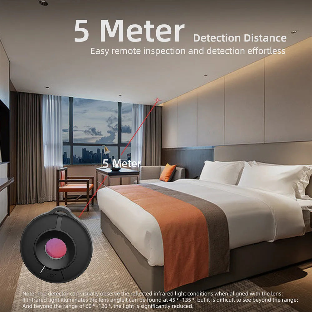 Compact S600 coloured hidden camera detector for infrared optical detection up to 5 metres.