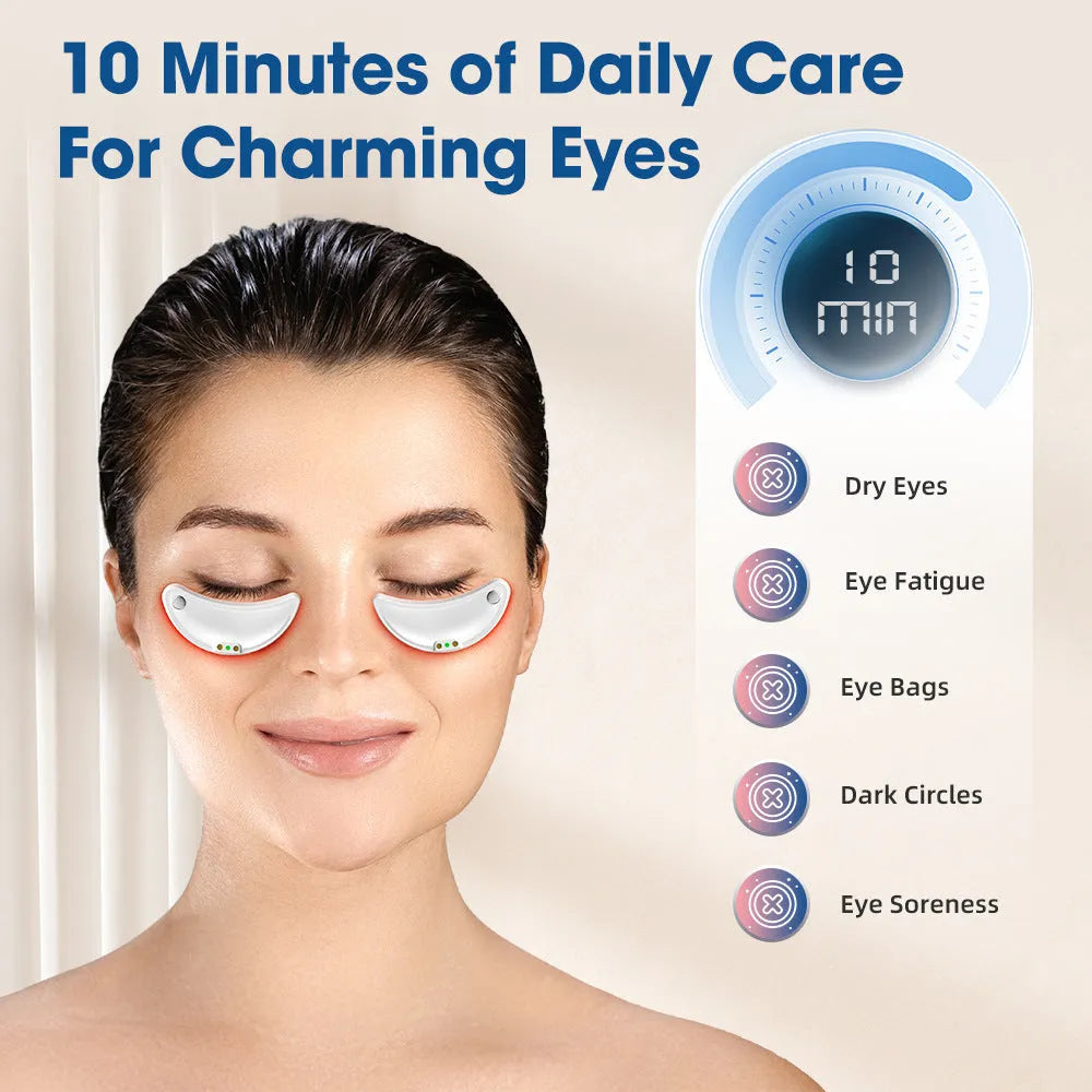 White wireless red light EMS eye and facial massager device for home skincare