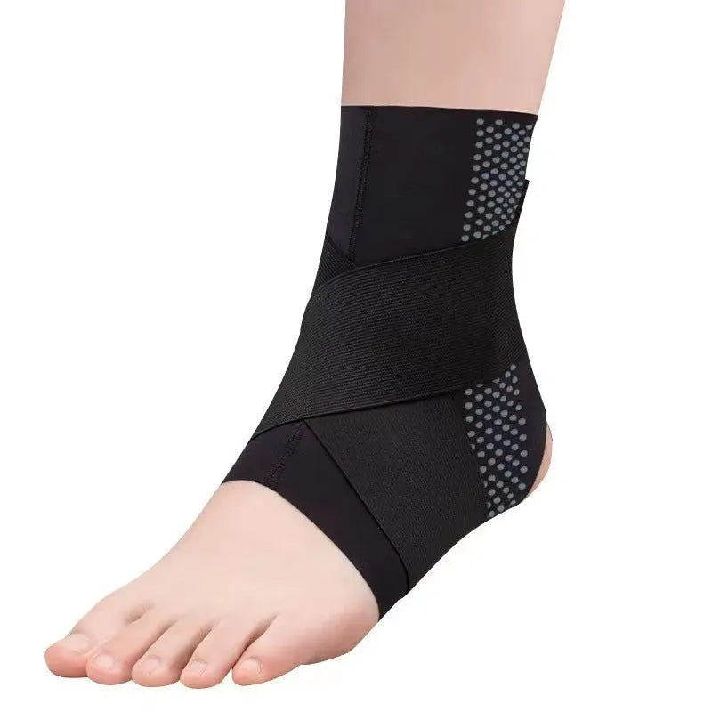 Fixed Lycra fabric ankle support with anti-kick design in black, shown on an ankle.