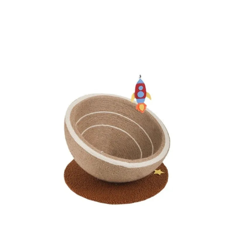 Large integrated cat scratching basin and nest with sisal rope scratching surface and flannel bed in starlight pattern