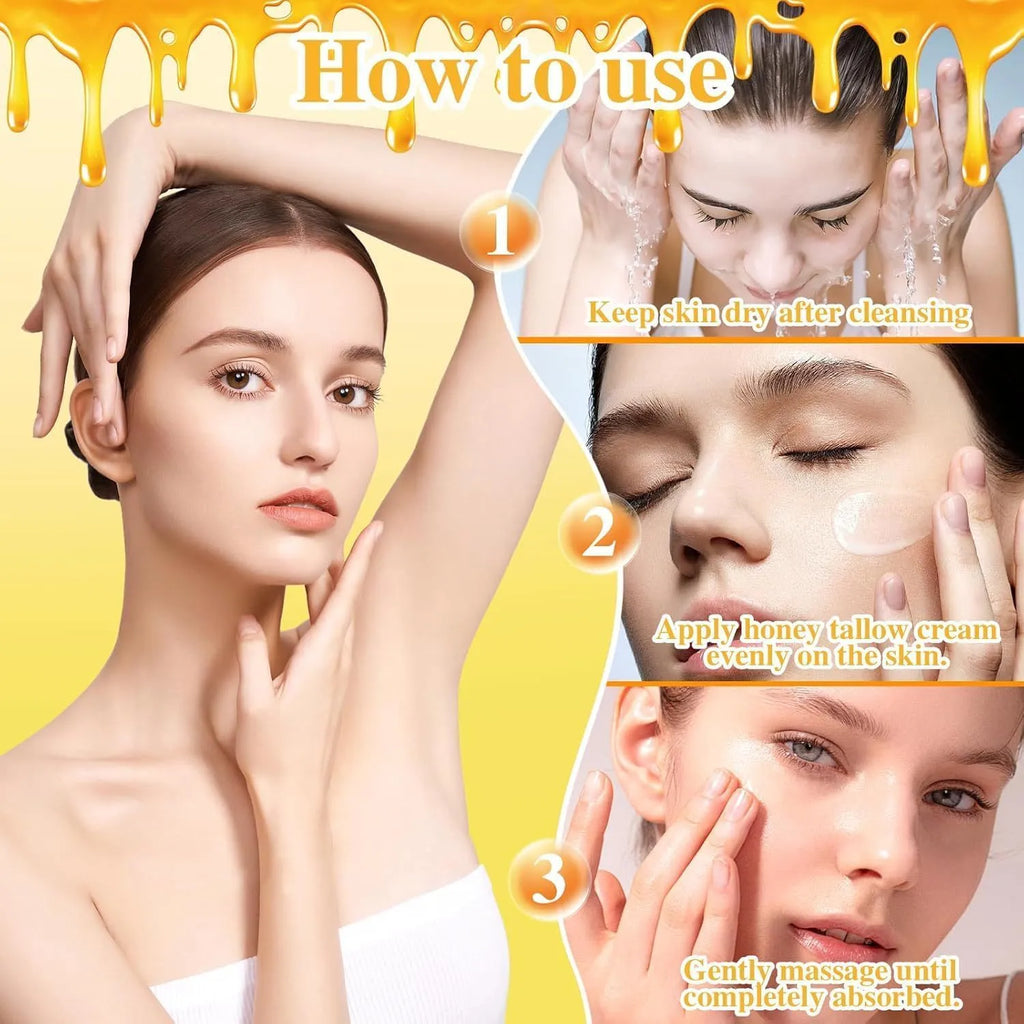 50g jar of honey tallow moisturising cream for dry skin with cow fat and honey ingredients