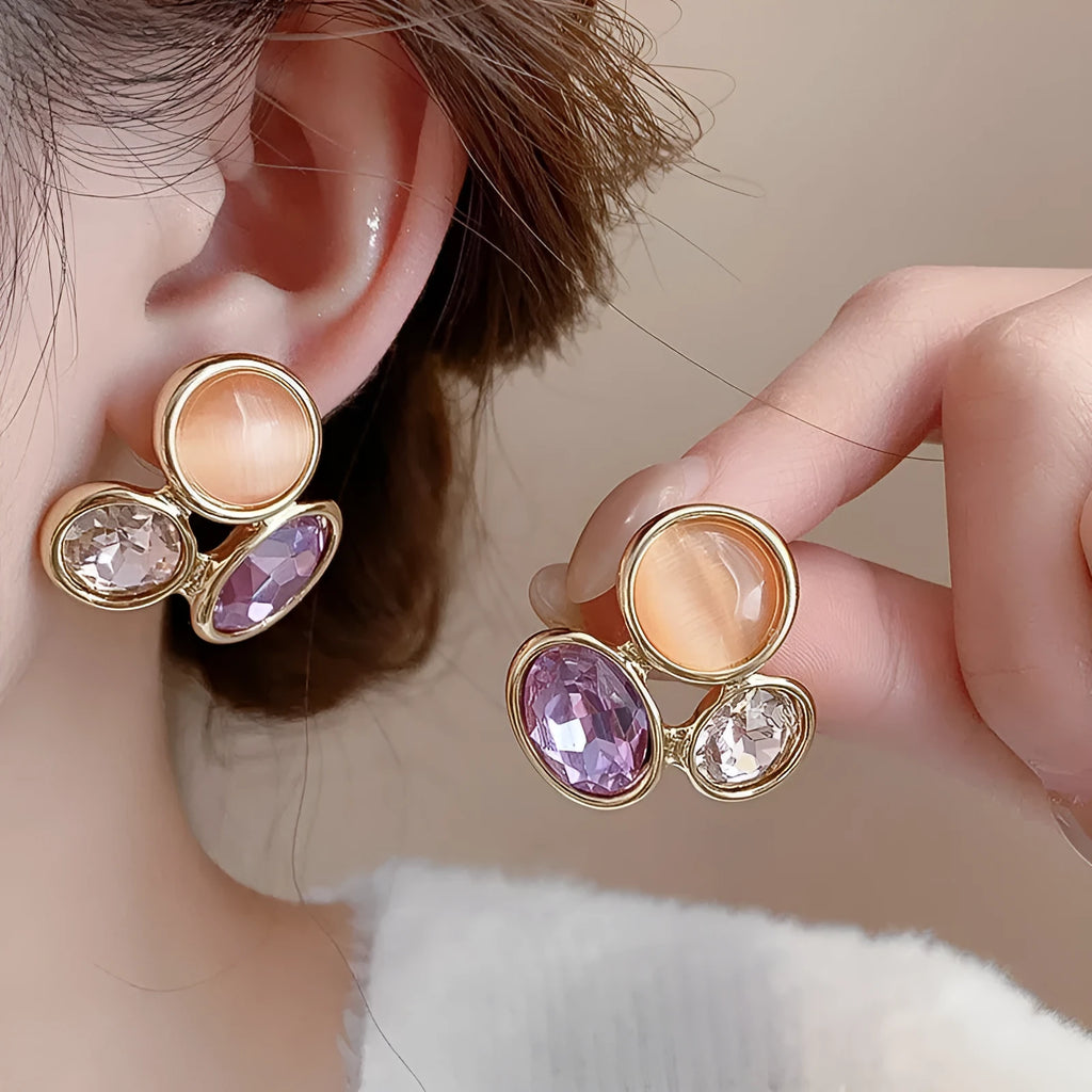 Retro geometric copper earrings for women in silver needle golden purple gray colour