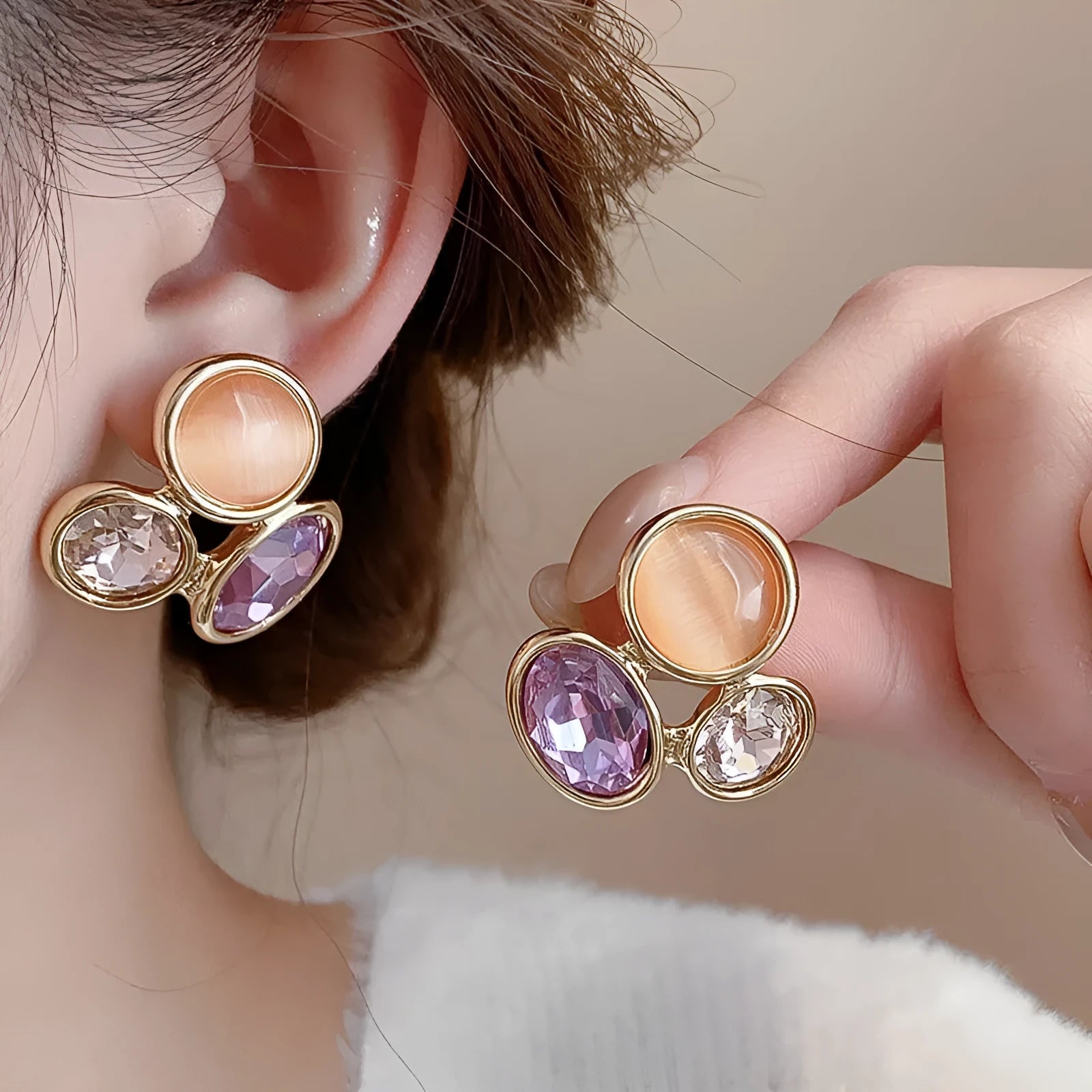 Retro geometric copper earrings for women in silver needle golden purple gray colour