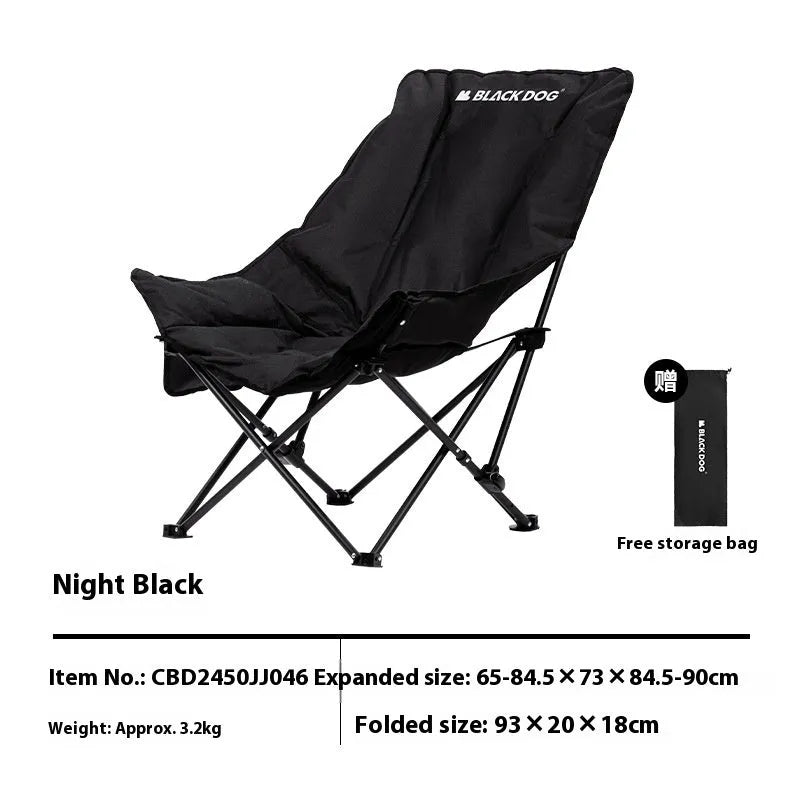 Night Black Oxford cloth camping recliner moon chair in folded and unfolded positions