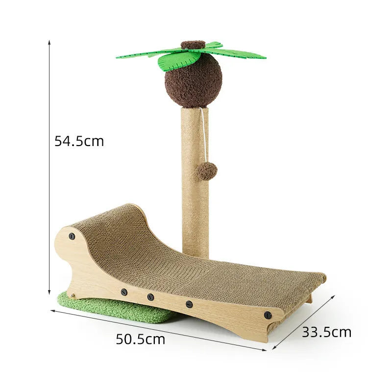 Wooden beach chair style cat climbing frame with scratch board and hemp mat column