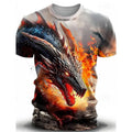 Men's 3D wind dragon printed short-sleeved T-shirt in milk silk polyester fabric