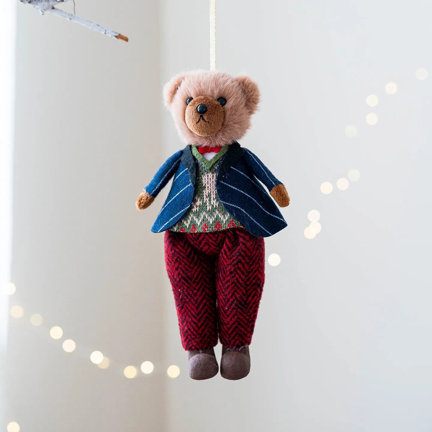 Cartoon style plush bear doll with plaid body cloth suit in Princess or Gentleman design