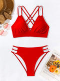 Women's V-neck halter bikini with split shorts in one of six colour options.