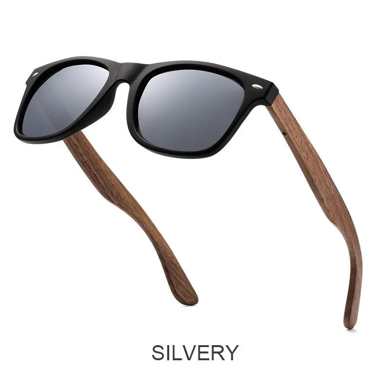 Polarized sunglasses with bamboo and wood frame, Blue Mercury coloured TAC lens, PC frame, in box