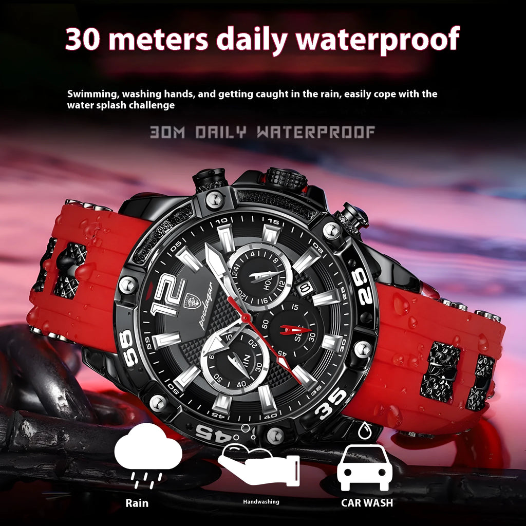 Men's quartz watch with black shell and blue silicone band, 8mm thickness, 912 series casual style