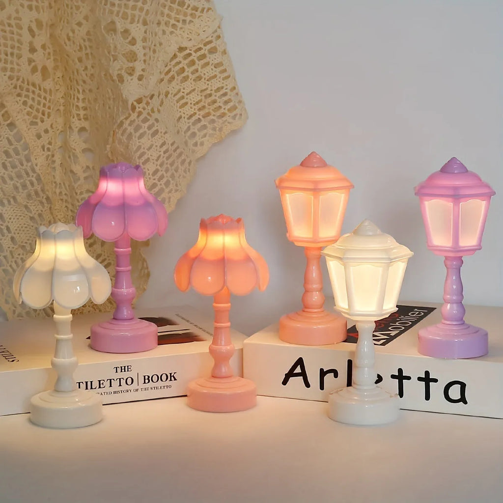 Retro pagoda small night lamp with geometric stereo design in light purple colour