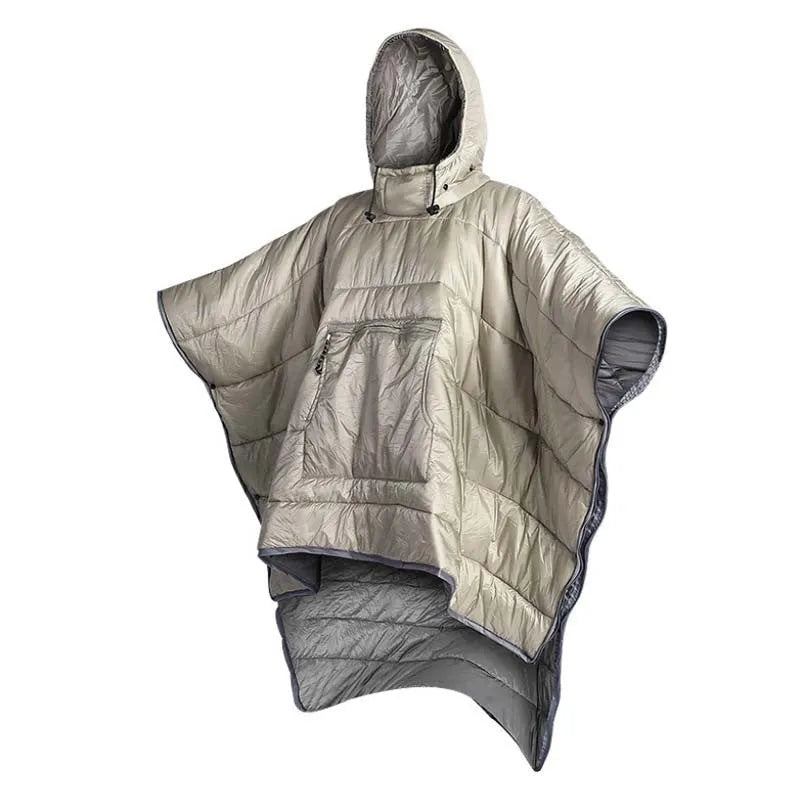 Outdoor cloak sleeping bag in Army Green, convertible to blanket, 200x140cm nylon construction